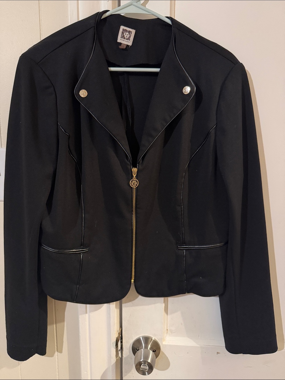 Anne Klein Black Blazer Jacket with Gold Zip & Button Accents